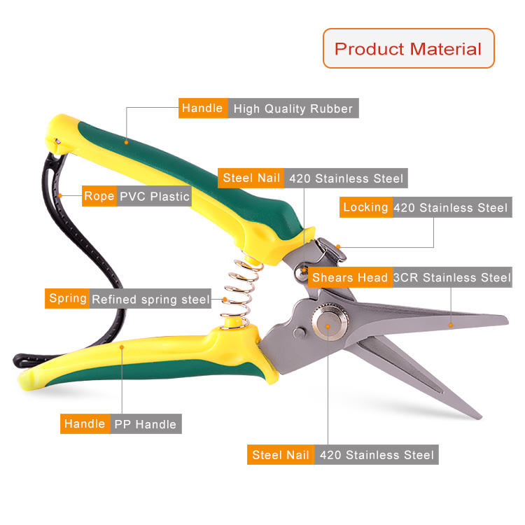 8" Garden Bypass Pruner Shears Tree Trimmer Ergonomic Gardening Tool Safe Lock Fruit Tree Pruning Shears Fruit Picking Scissors