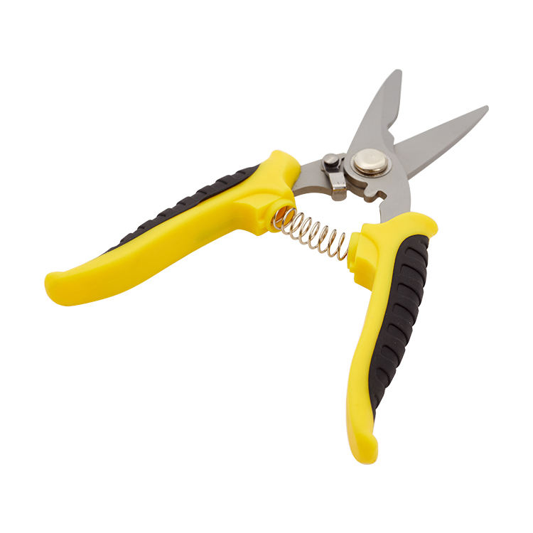 Non-slip handle Stainless steel garden scissors pruning tree branch shears fruit tree pruning black/yellow handle scissors